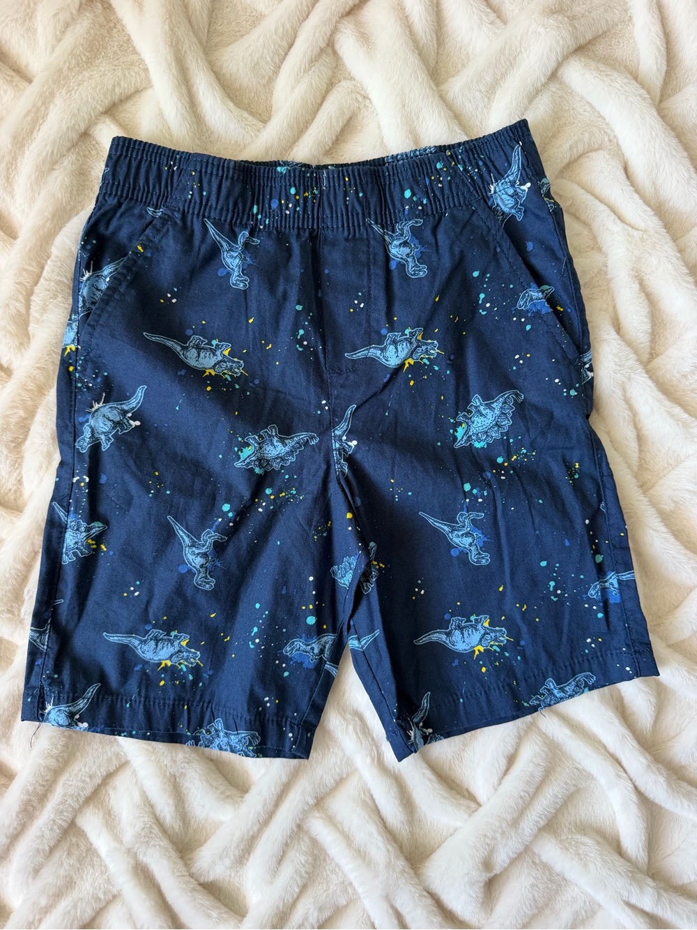 Boys Navy Dinosaur Print Elastic-Waist Shorts